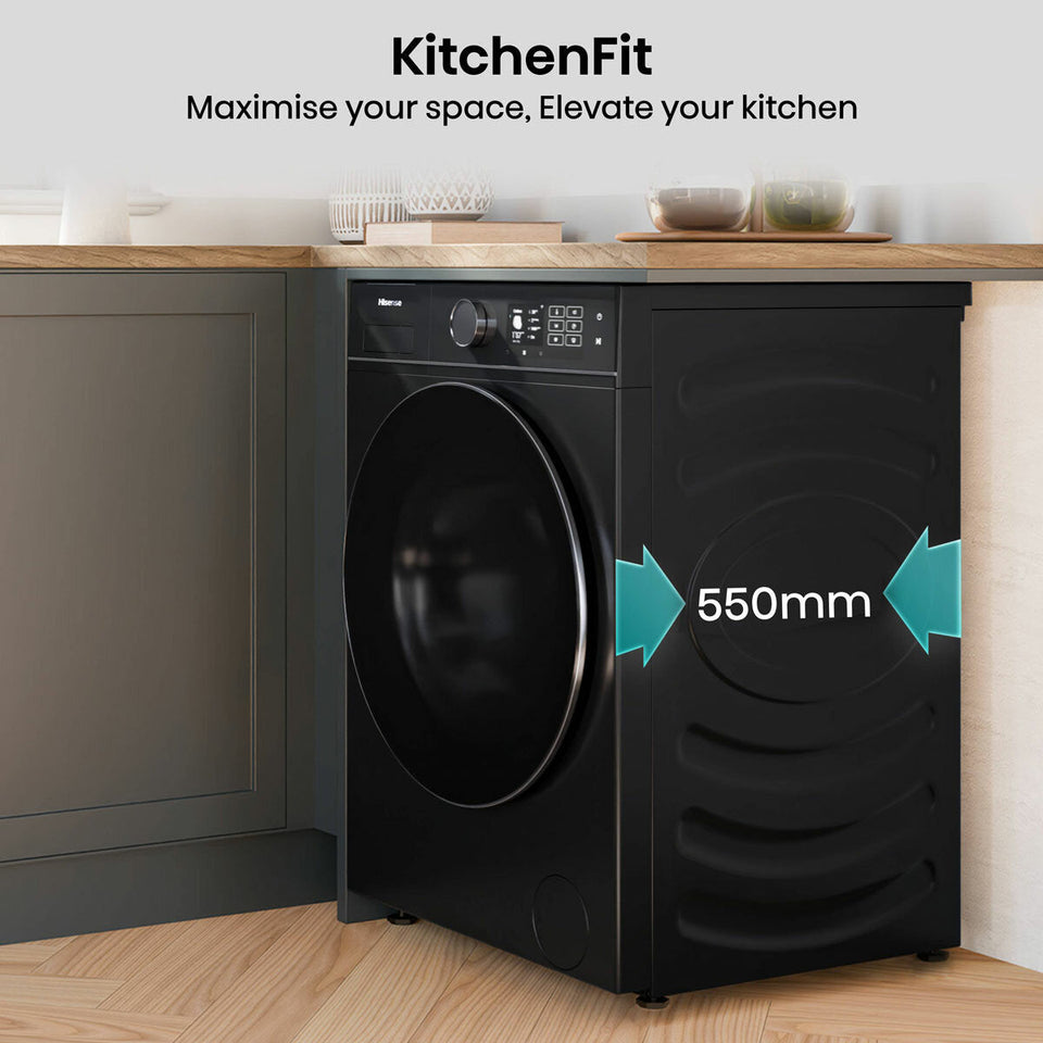 Hisense KitchenFit 5i Series WD5I1045BBQ, 10.5kg / 6kg Washer Dryer, D Rated in Black
