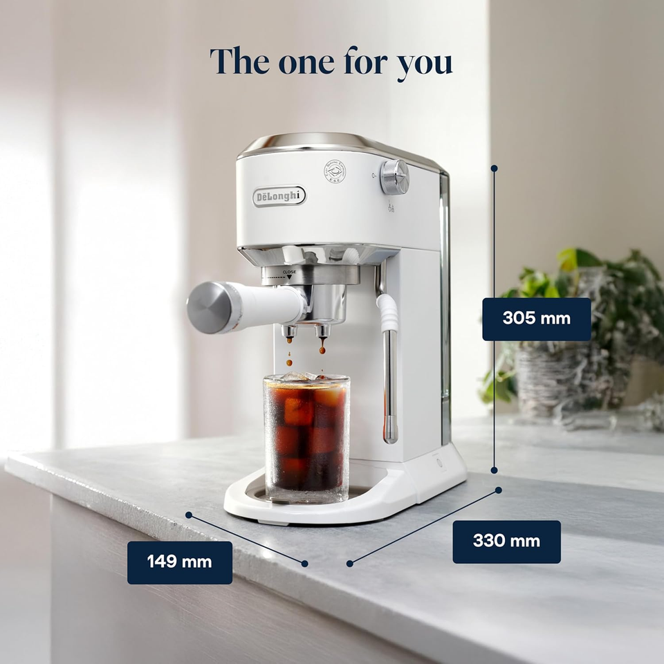 DeLonghi EC890.W Dedica Duo Manual Espresso Coffee Machine with Milk Frother White