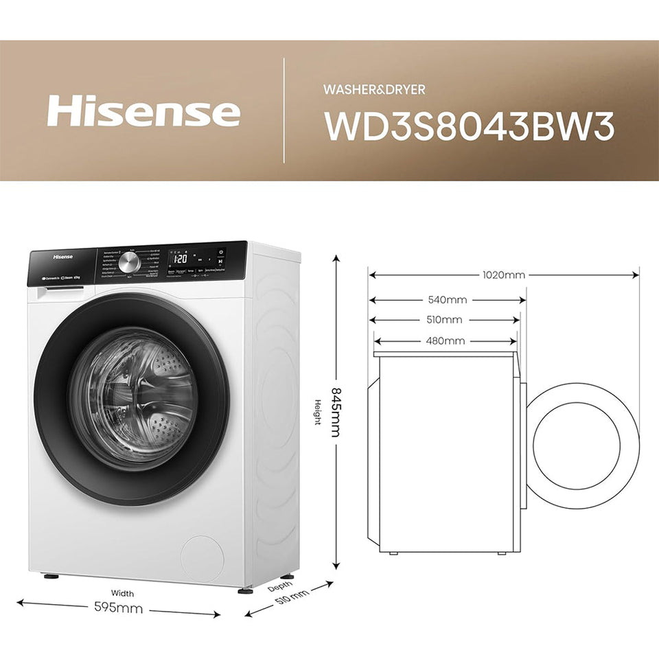 Hisense WD3S8043BW3 3S Series 8+5kg 1400 Spin WiFi-enabled Washer Dryer White