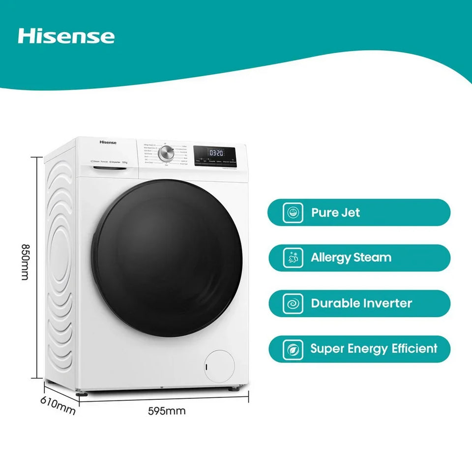 Hisense WFQA1014EVJM 3 Series 10 kg 1400 Spin Freestanding Front Load Washing Machine White