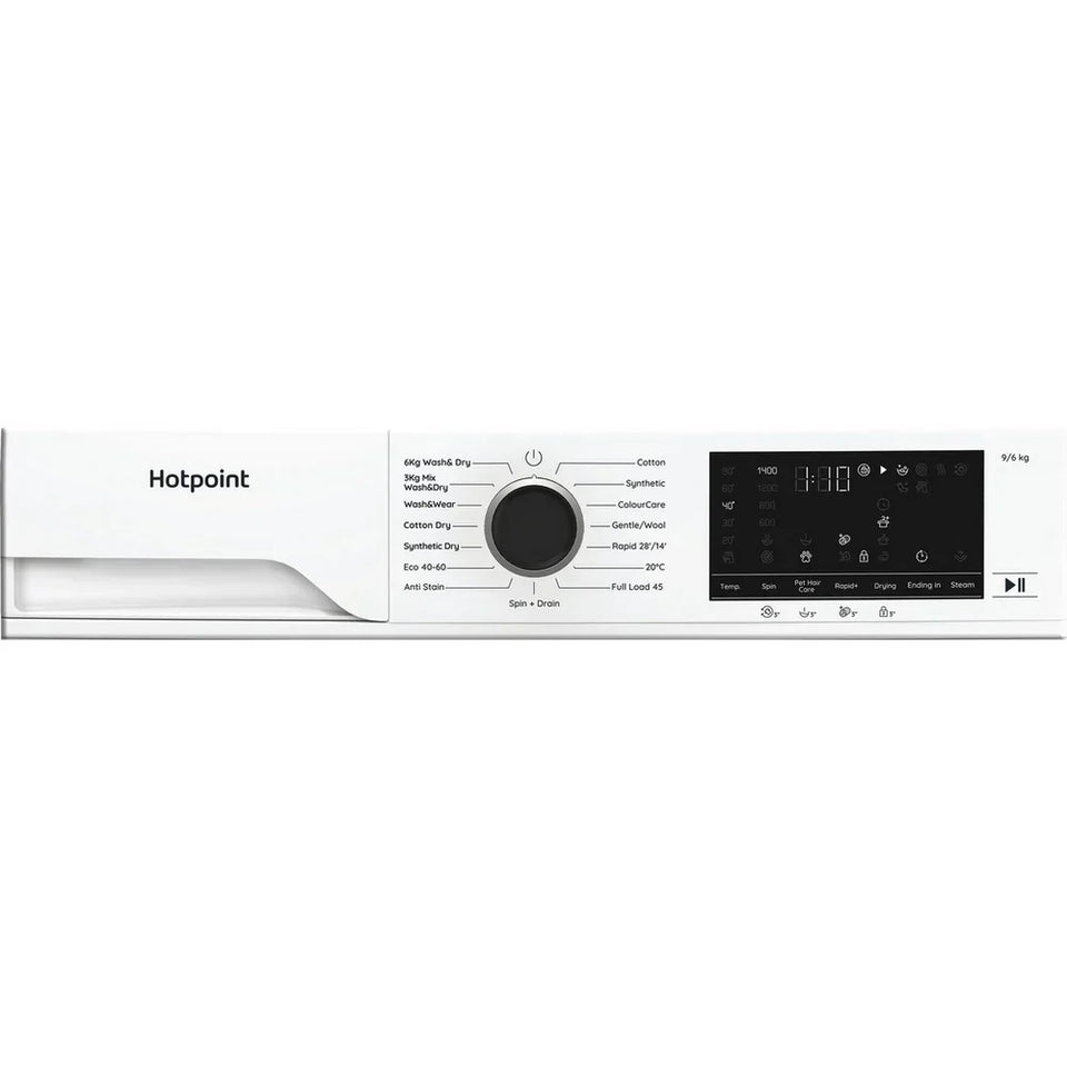 Hotpoint HBD9681ANTSTAIN 9+6kg 1400 Spin Freestanding Front Load Washer Dryer - White