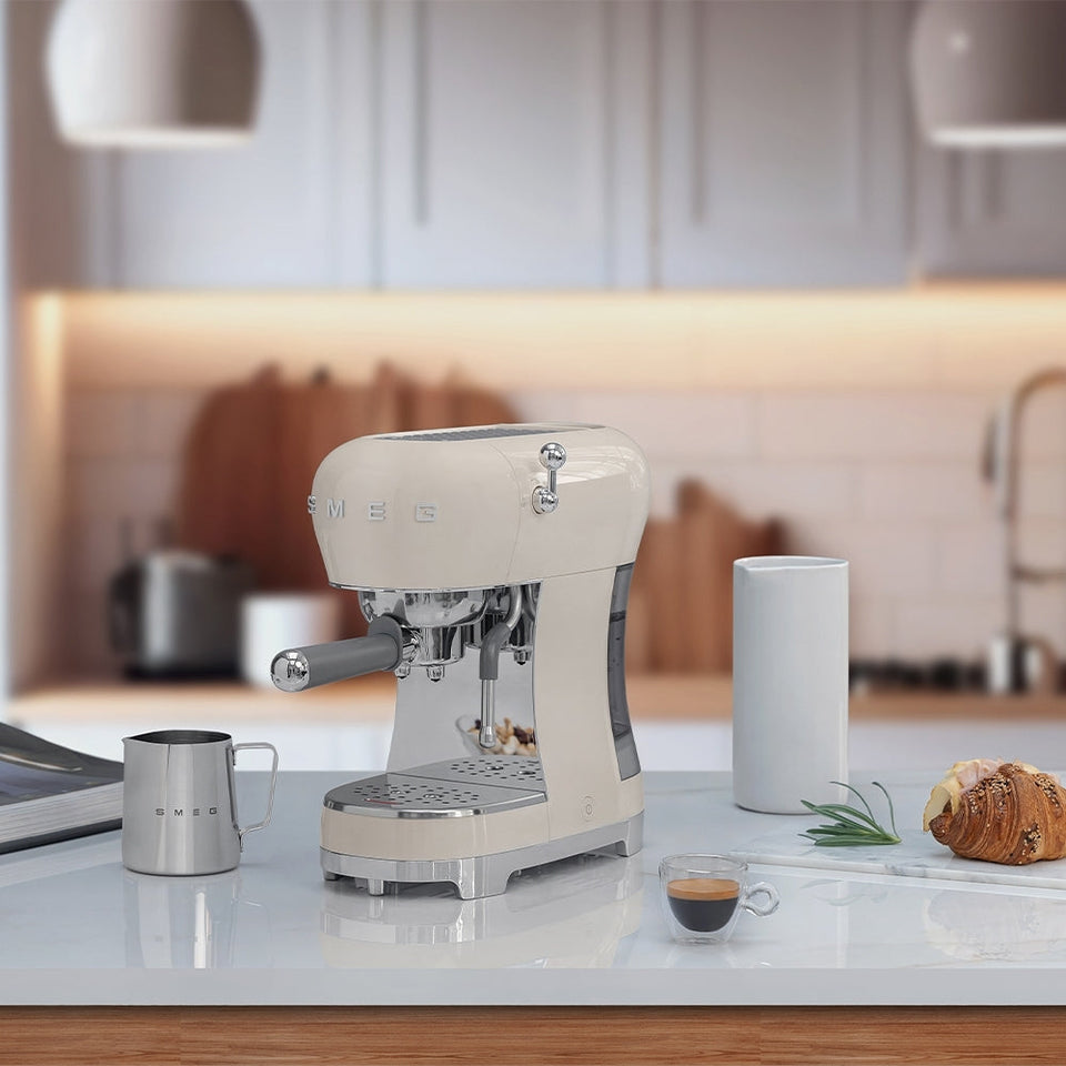 Smeg ECF02CRUK 50s Retro Style Espresso Coffee Machine with Steam Wand Cream