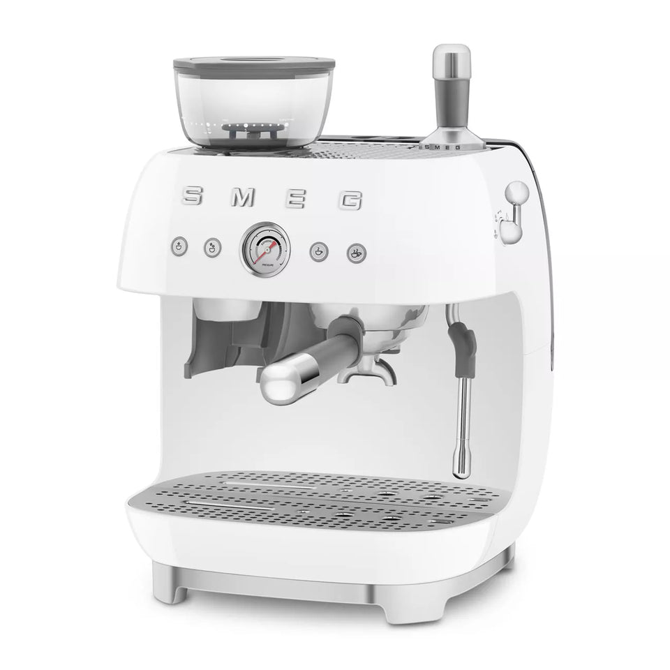 Smeg EGF03WHUK Retro Espresso Coffee Machine with Grinder in White