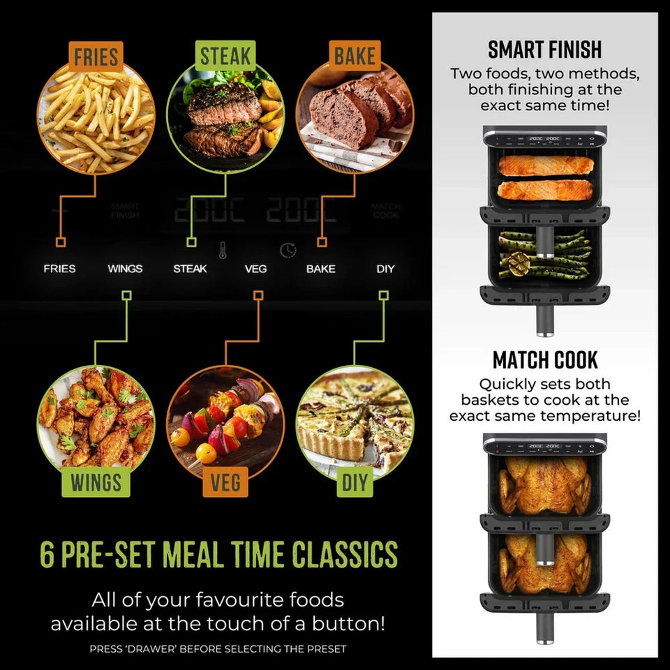 Tower T17190 Vortx 11L Dual Layer Air Fryer - Black with Chrome Trim