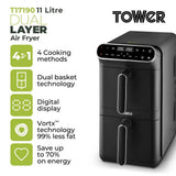 Tower T17190 Vortx 11L Dual Layer Air Fryer - Black with Chrome Trim